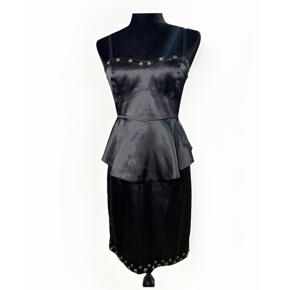 Kensie Dresses Black Strapless Studded Peplum Bodycon Dress Size 6